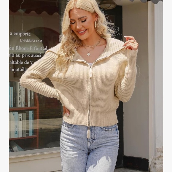 AMAZON Brand Zip Up Sweater Jacket Knit Sweater Lapel Cropped Cardigan SZ XL - Picture 2 of 15